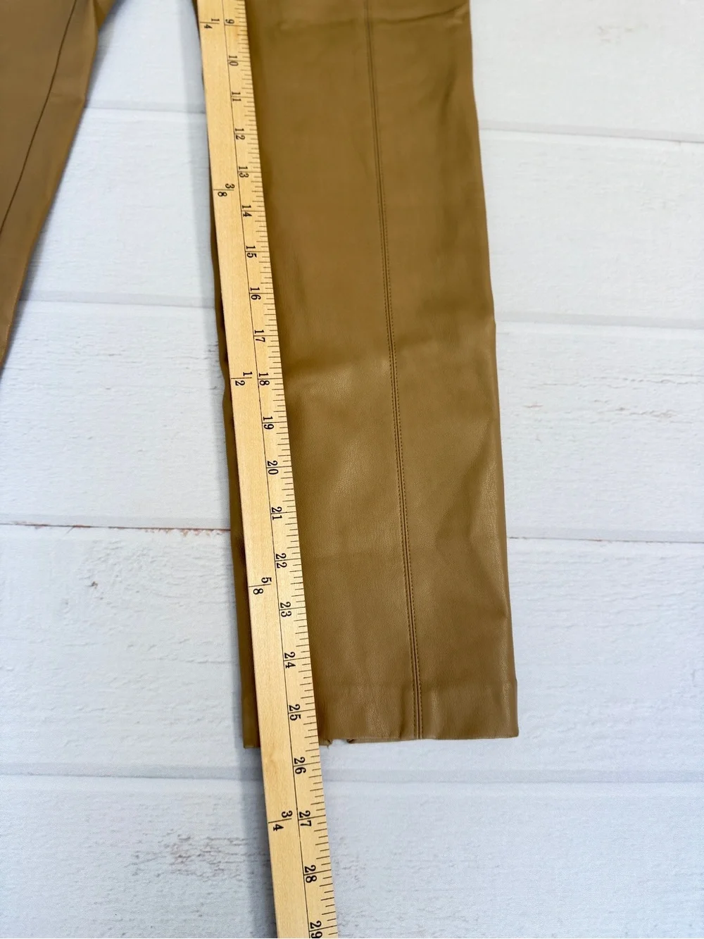 ZARA Faux Leather Pants Tan Straight Leg High Rise Size S